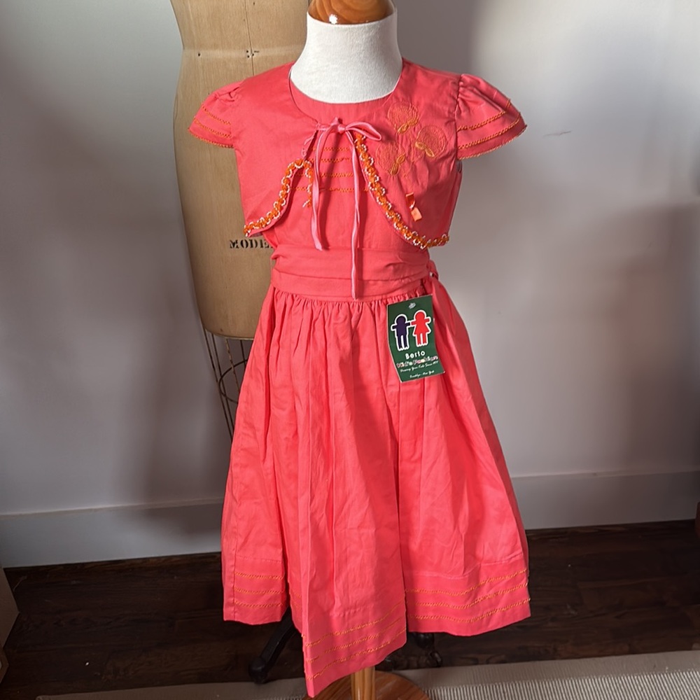 Berto handmade party dress w/ beaded bolero coral cotton 6 youth NWT formal